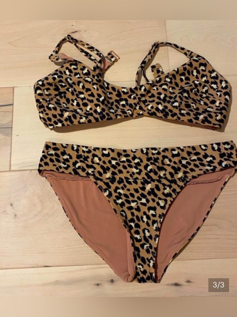 aerie Leopard Print Bikini Set in Tan Black and Cream